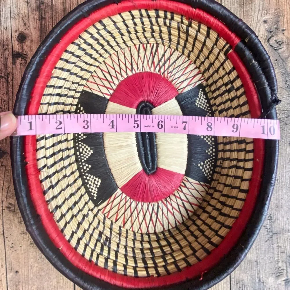 Handmade Kenyan Woven Sisal Basket 12x10 Oval Geometric Boho Bread Bowl Wall Art